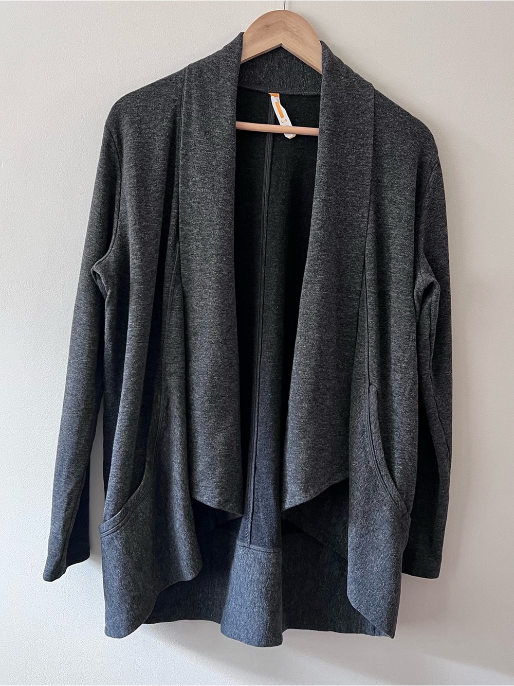 Lucy Open Front Sweatshirt Cardigan Dark Gray Pockets Women’s Size Large EUC